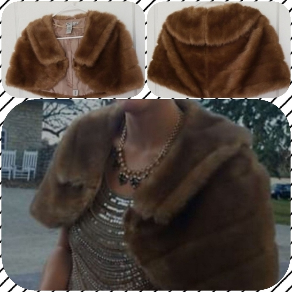 Faux fur coat cape formal Eliza J small brown